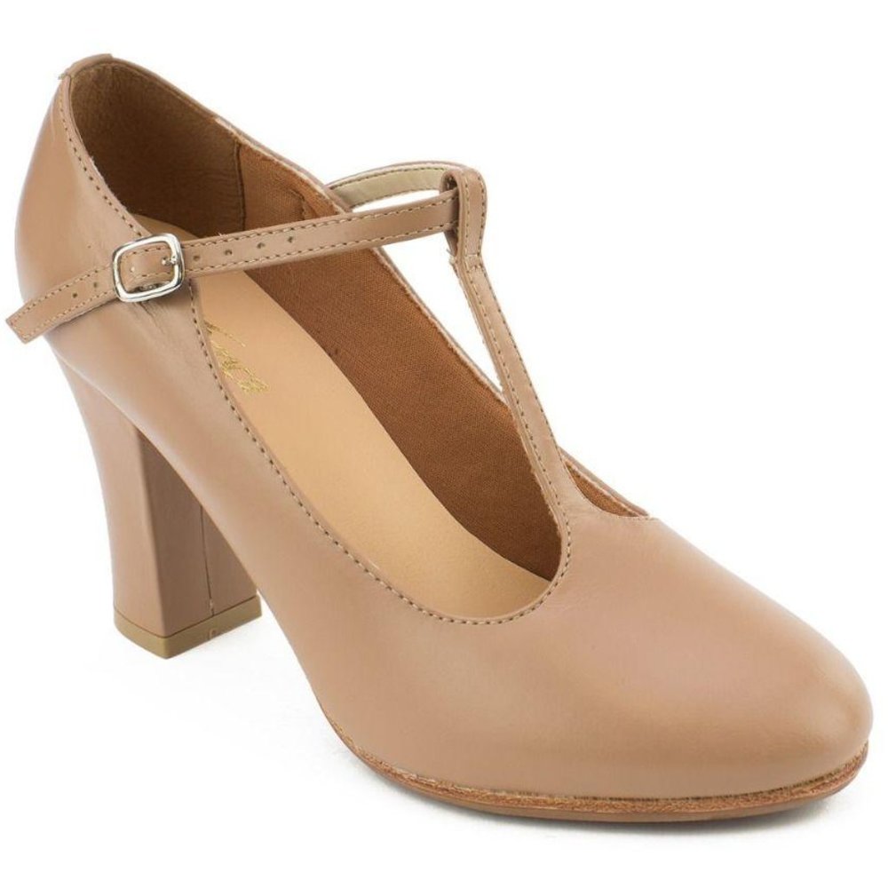 So Danca CH110 T-strap character ballroom shoe tan leather sole 3" heel 7, 10.5